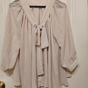 Feminine Blush Pink Sheer Blouse with Neck Tie – Flowy & Elegant – Size M